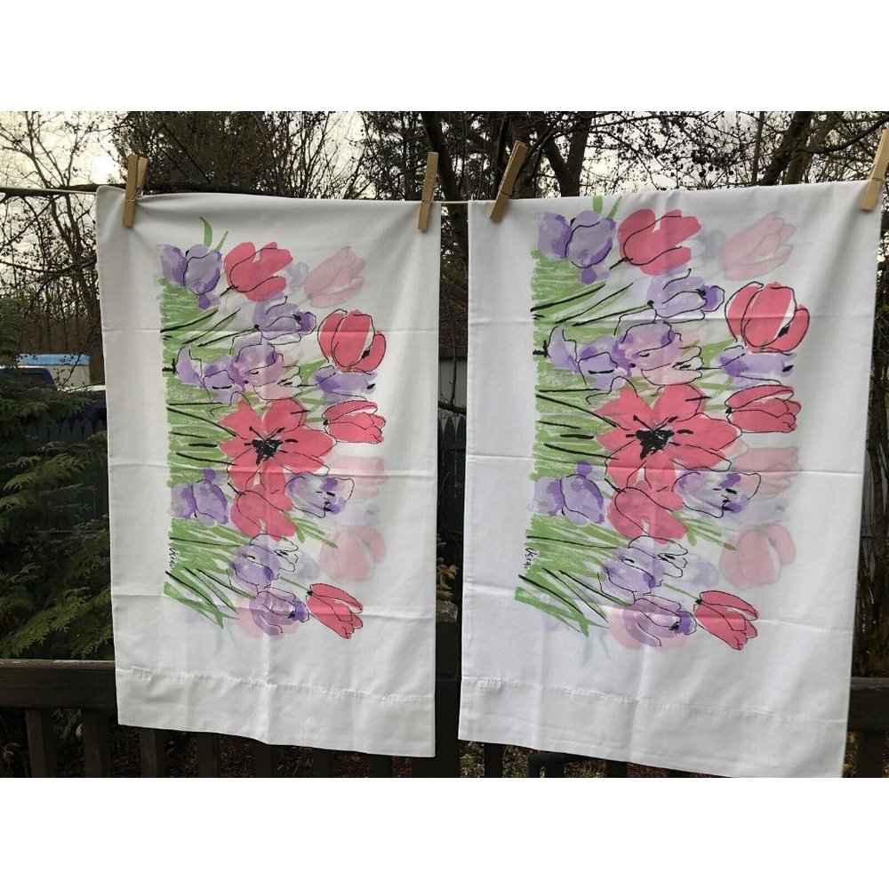 Vintage Vera Neumann Burlington Sheet Set Full Size Pink Poppy Tulips Flowers